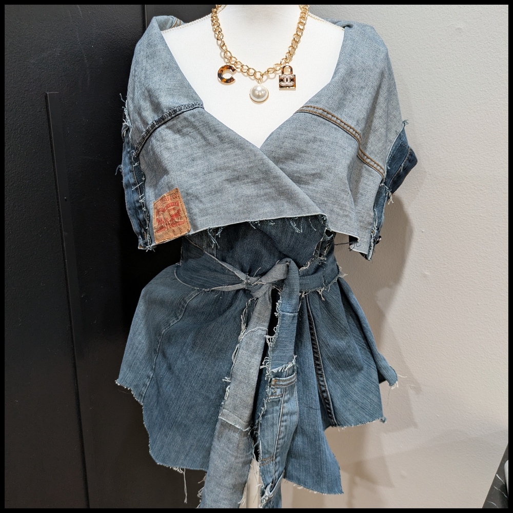 Stylish Denim Wrap Top